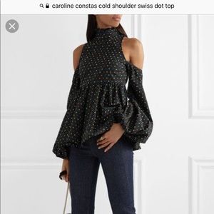 caroline constas cold shoulder swiss dot top